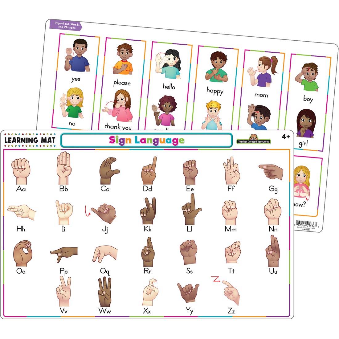 front and back of Sign Language Learning Mat By Teacher Created Resources