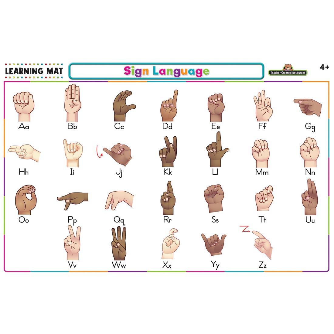 front of Sign Language Learning Mat By Teacher Created Resources