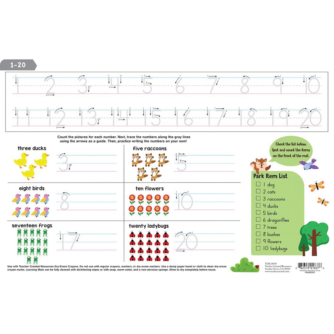 back of Counting 1-20 Learning Mat By Teacher Created Resources