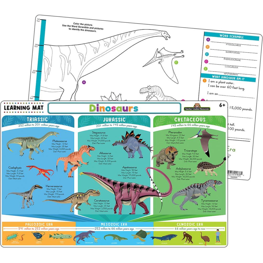 front and back of Dinosaurs Learning Mat By Teacher Created Resources