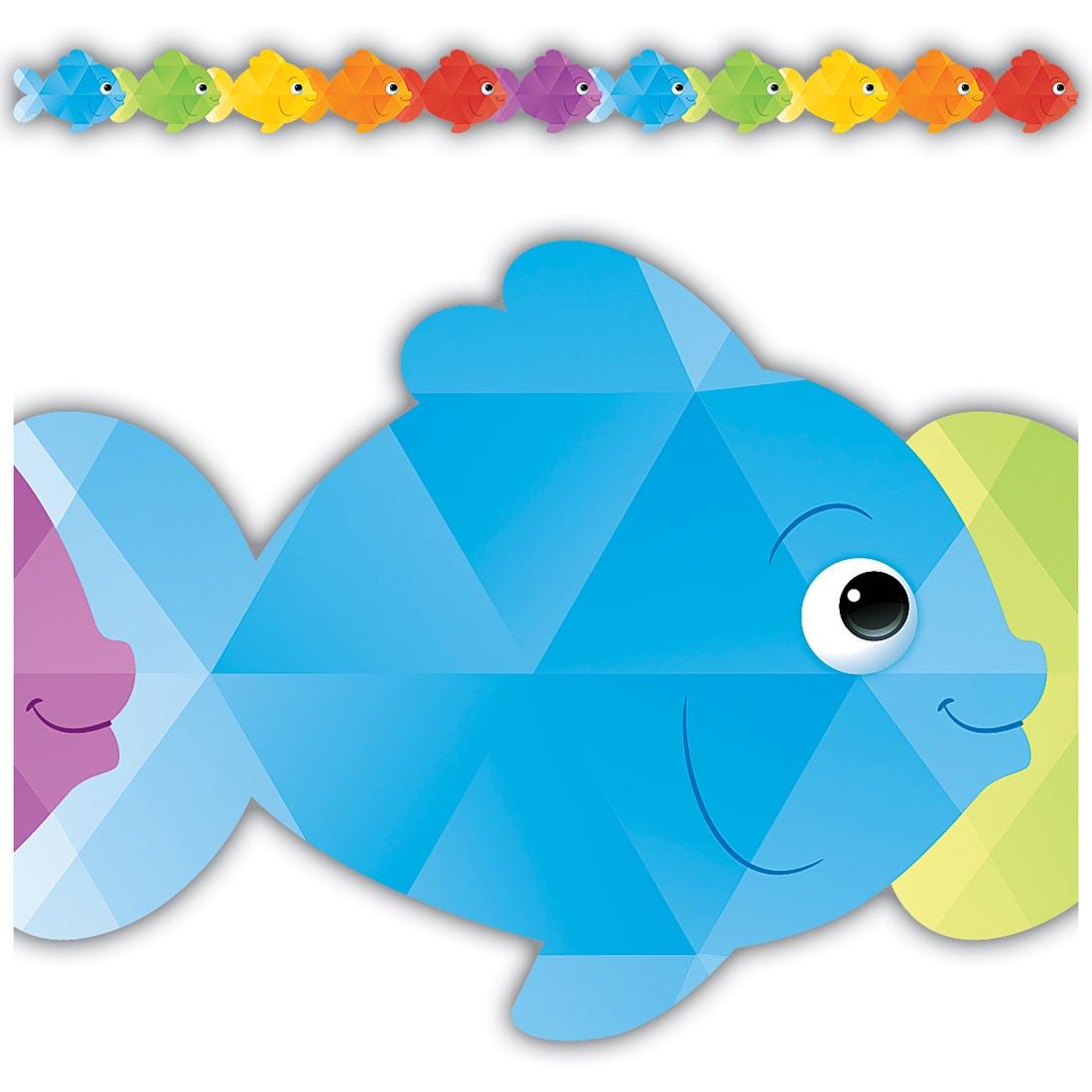 full strip plus a closeup of Colorful Fish Die-Cut Border Trim By Teacher Created Resources