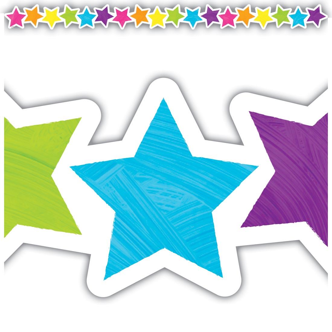 full strip plus a closeup of the Brights 4Ever Stars Die-Cut Border Trim By Teacher Created Resources