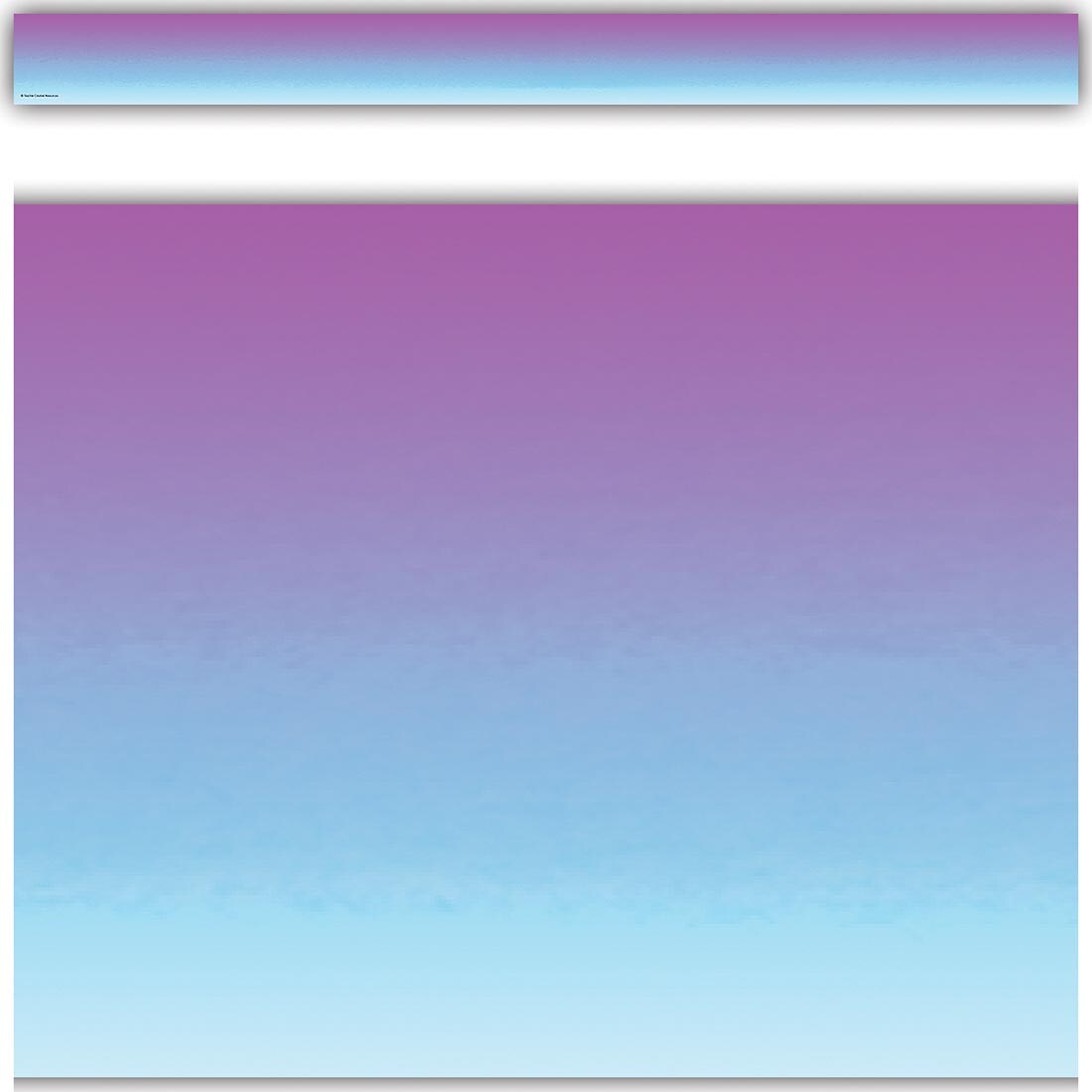 full strip plus a closeup of the Brights 4Ever Purple And Blue Color Wash Straight Border Trim By Teacher Created Resources