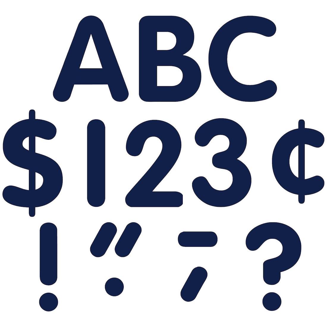 letters, numbers and symbols from the Navy Blue Classic 4" Uppercase Letters Set By Teacher Created Resources