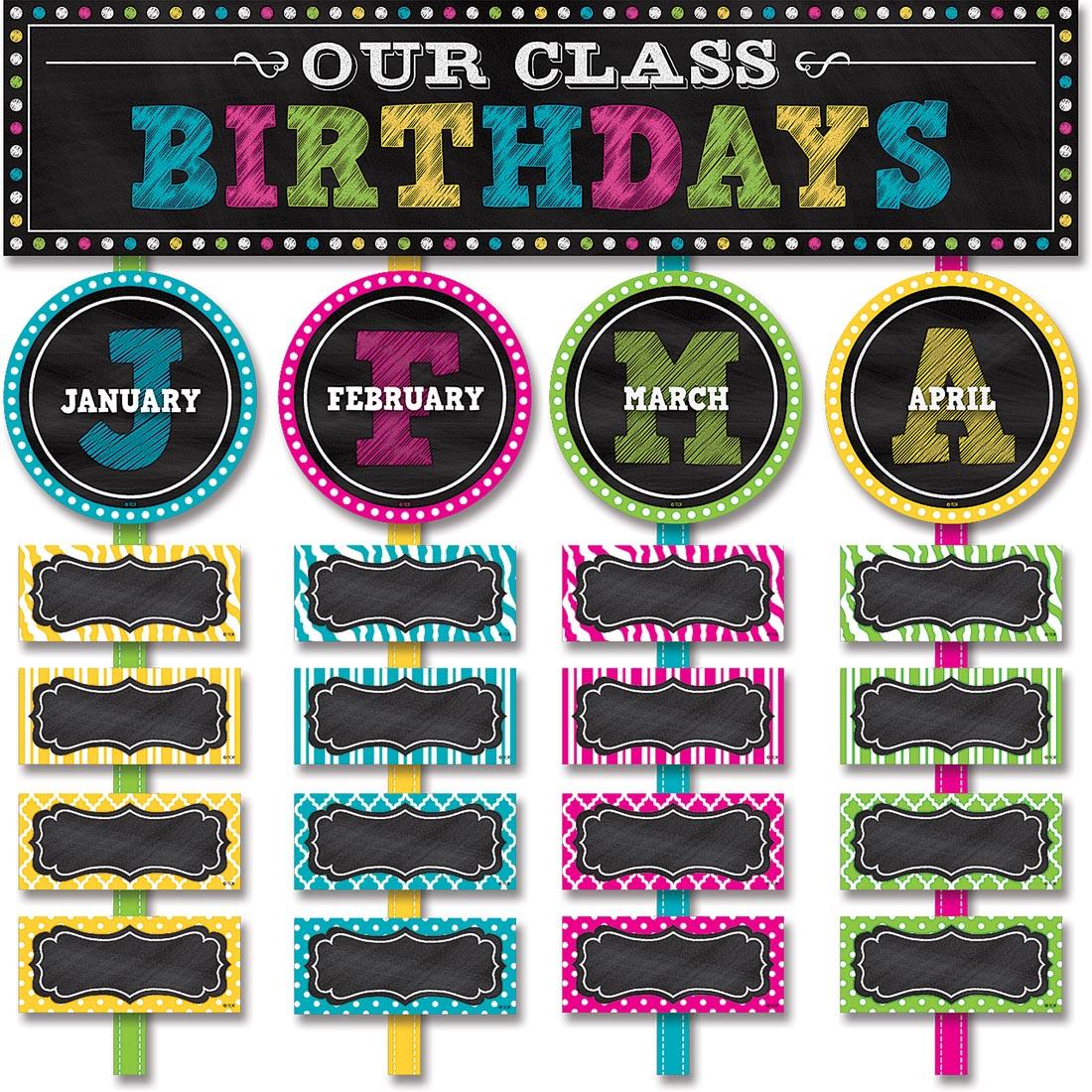 Our Class Birthdays Mini Bulletin Board Set from the Chalkboard Brights collection by Teacher Created Resources