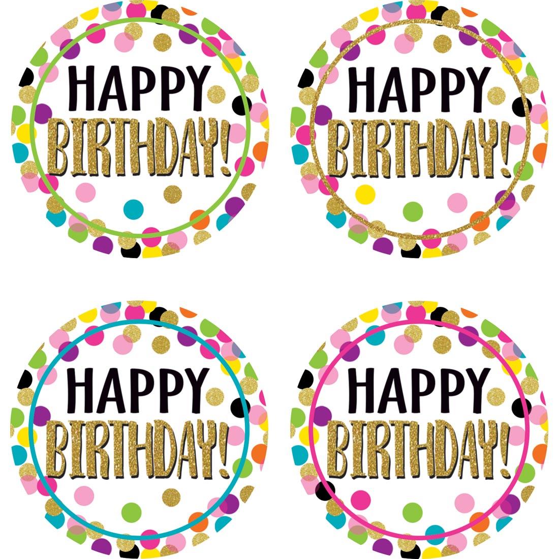 Happy Birthday Wear'Em Badges from the Confetti collection by Teacher Created Resources