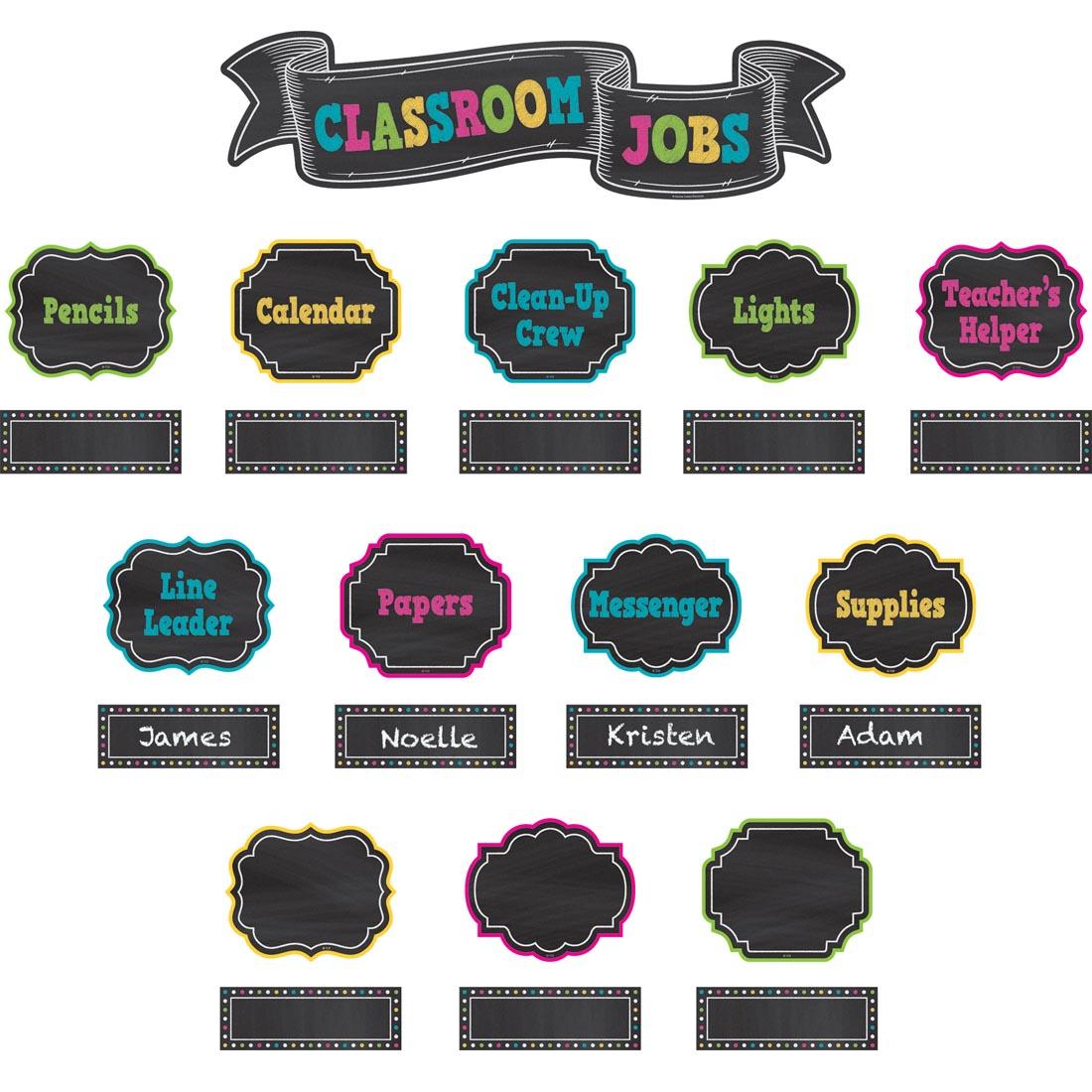 Classroom Jobs Mini Bulletin Board Set from the Chalkboard Brights collection by Teacher Created Resources