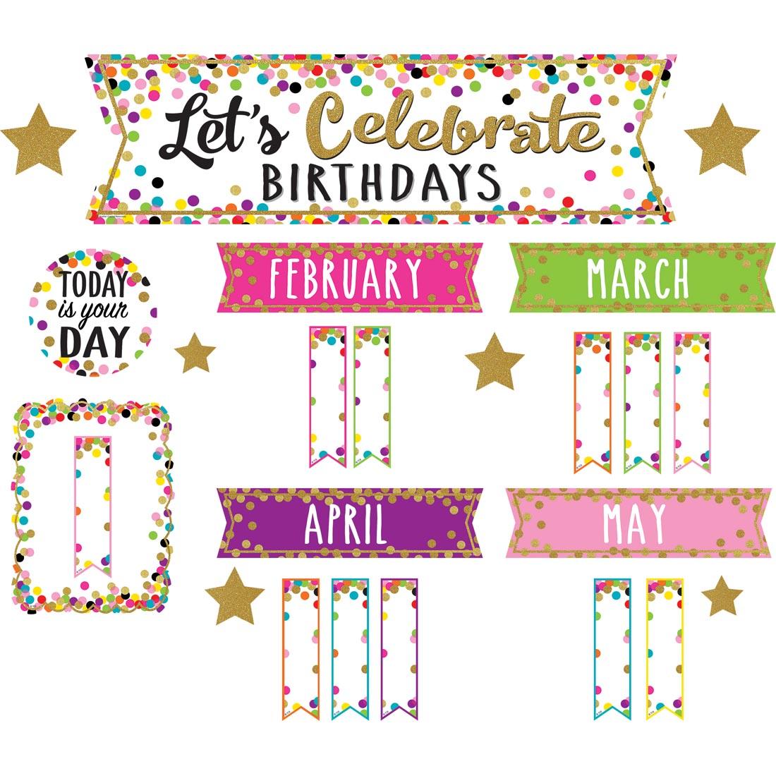 Let's Celebrate Birthdays Mini Bulletin Board Set from the Confetti collection by Teacher Created Resources