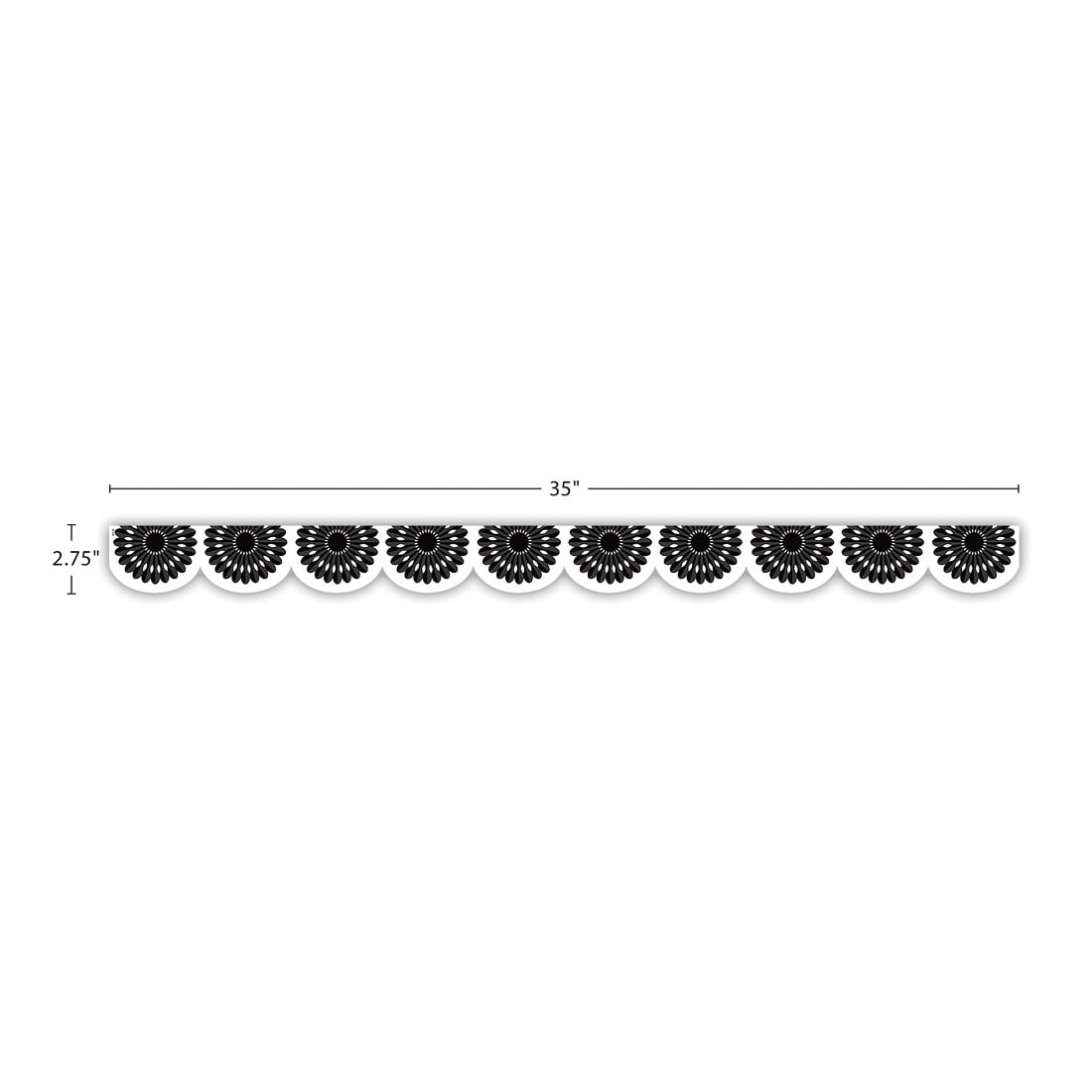 strip of Black And White Fiesta Scalloped Die-Cut Border Trim By Teacher Created Resources labeled with measurements 35" and 2.75"