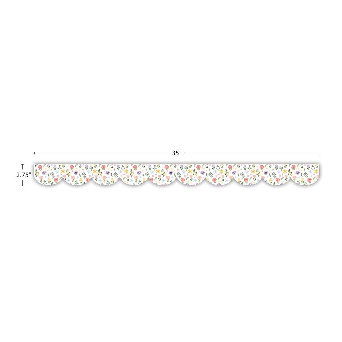 strip of Spring Garden Scalloped Die-Cut Border Trim By Teacher Created Resources labeled with measurements 35" and 2.75"