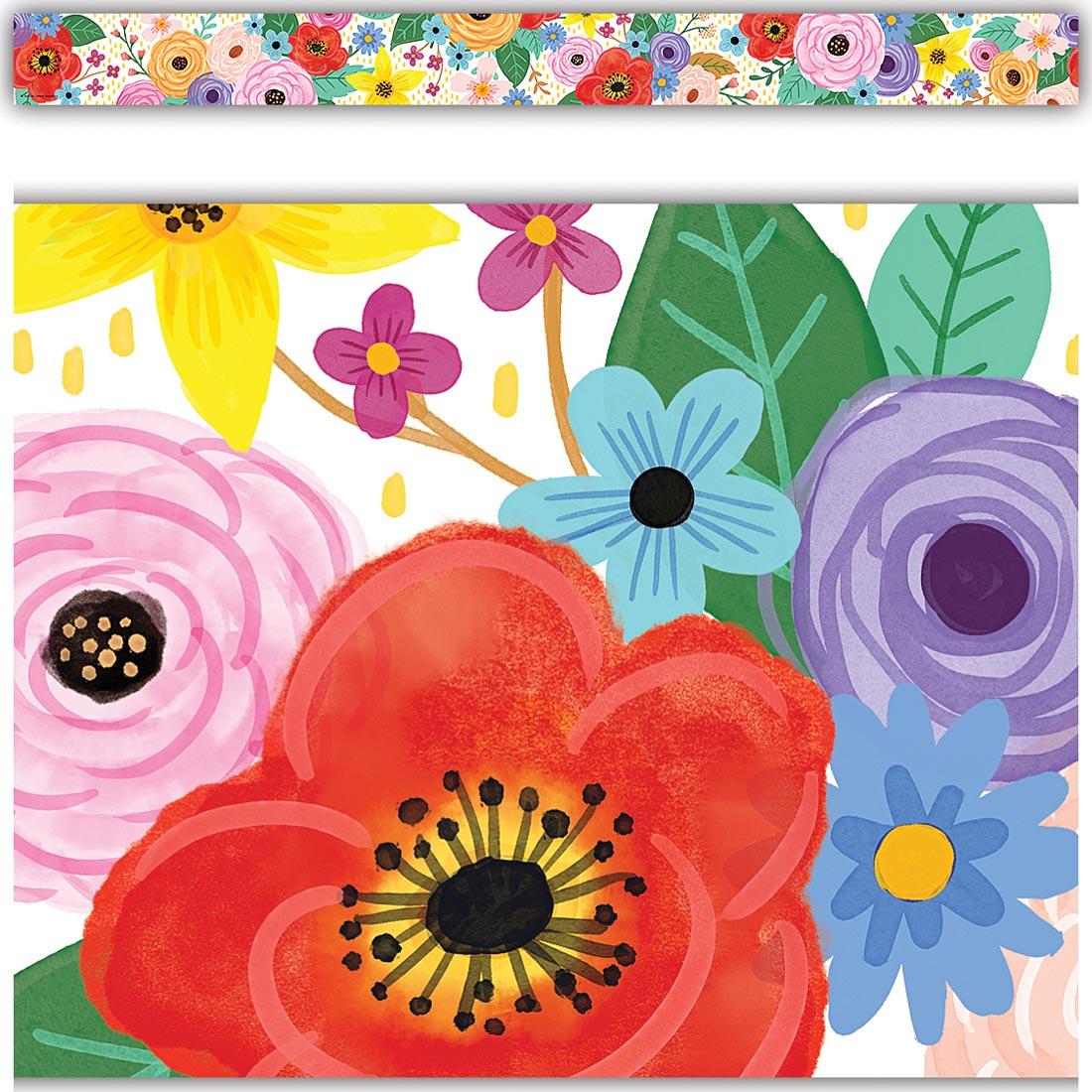 closeup plus a complete strip of Straight Border Trim from the Wildflowers collection by Teacher Created Resources