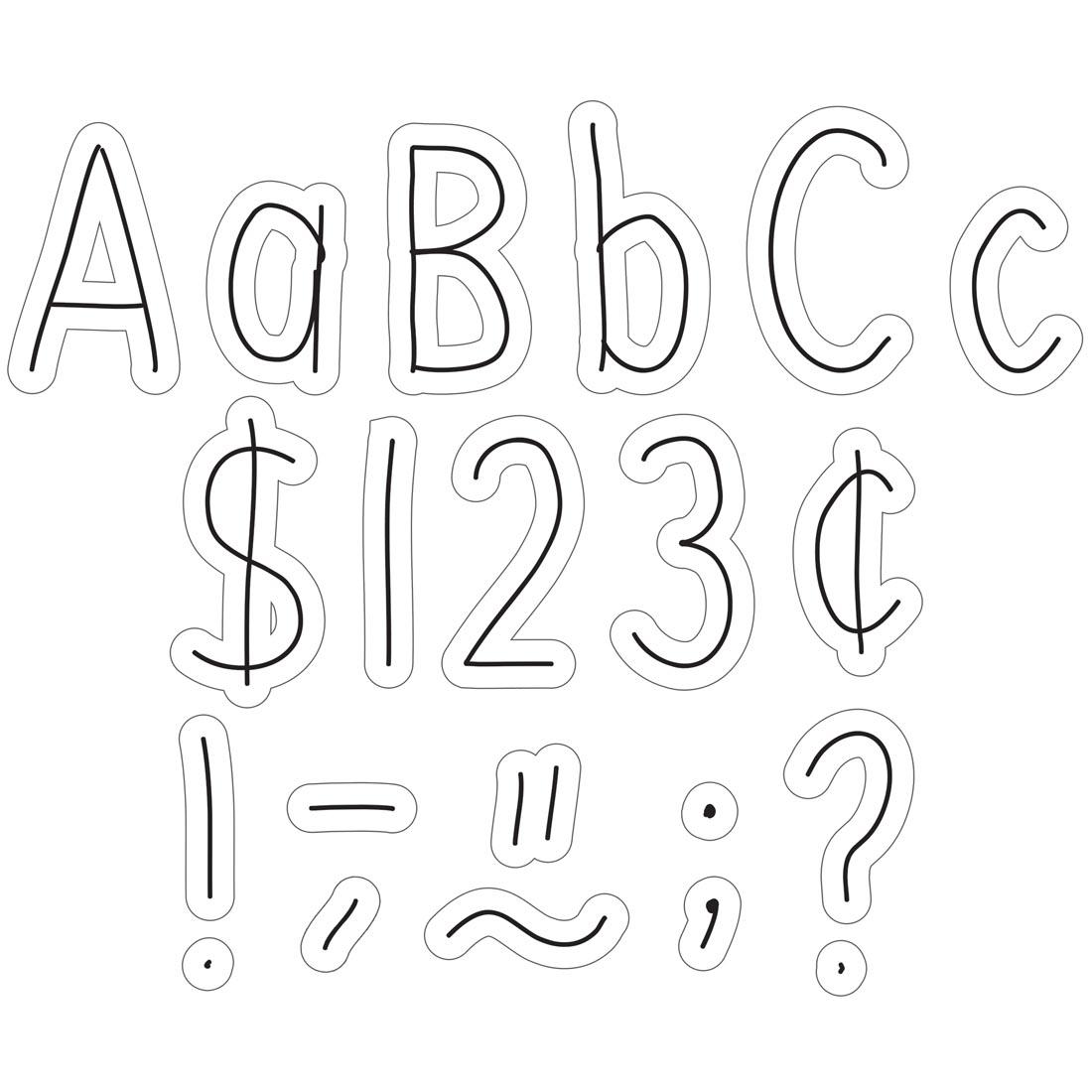 pieces from the Black on White Hand Drawn 4" Letters Combo Pack By Teacher Created Resources