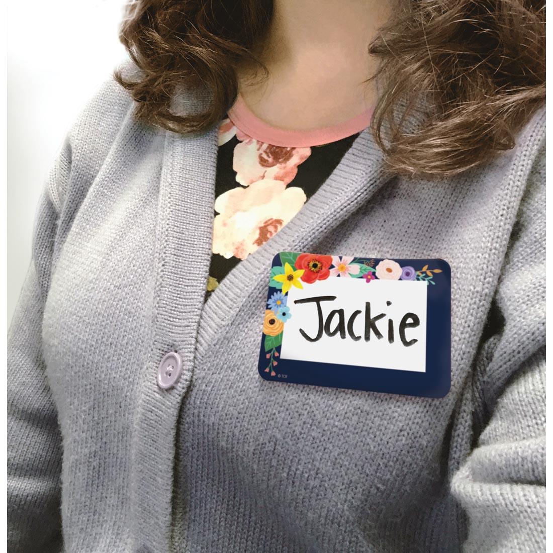 person's chest wearing a Name Tag / Label from the Wildflowers collection by Teacher Created Resources