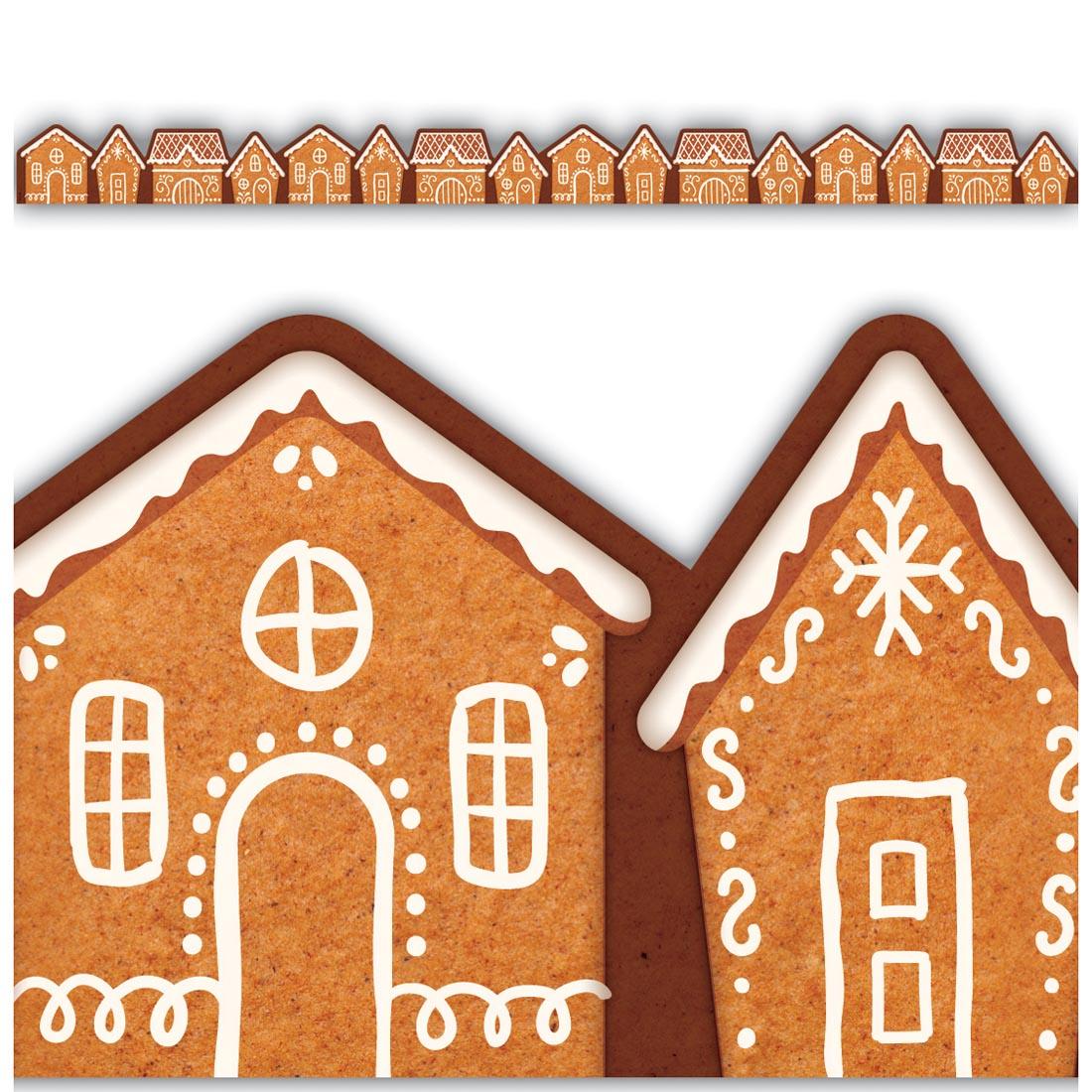 full strip plus a closeup of Gingerbread Houses Die-Cut Border Trim By Teacher Created Resources