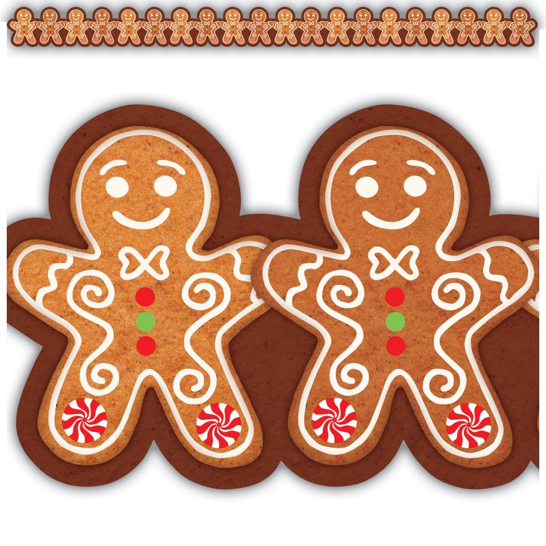 full strip plus a closeup of Gingerbread Cookies Die-Cut Border Trim By Teacher Created Resources