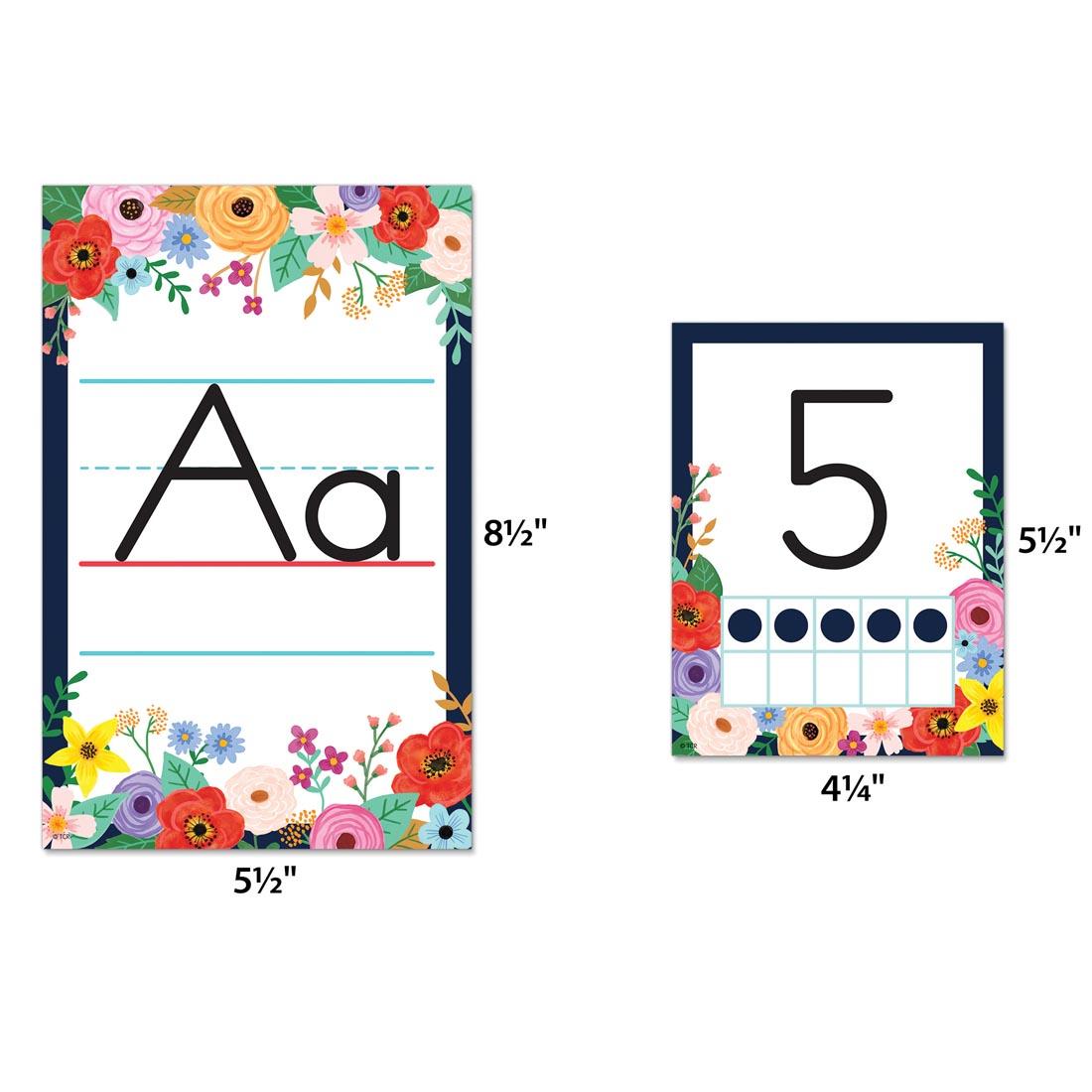 2 pieces of the Alphabet Bulletin Board Set from the Wildflowers collection by Teacher Created Resources labeled with their measurements