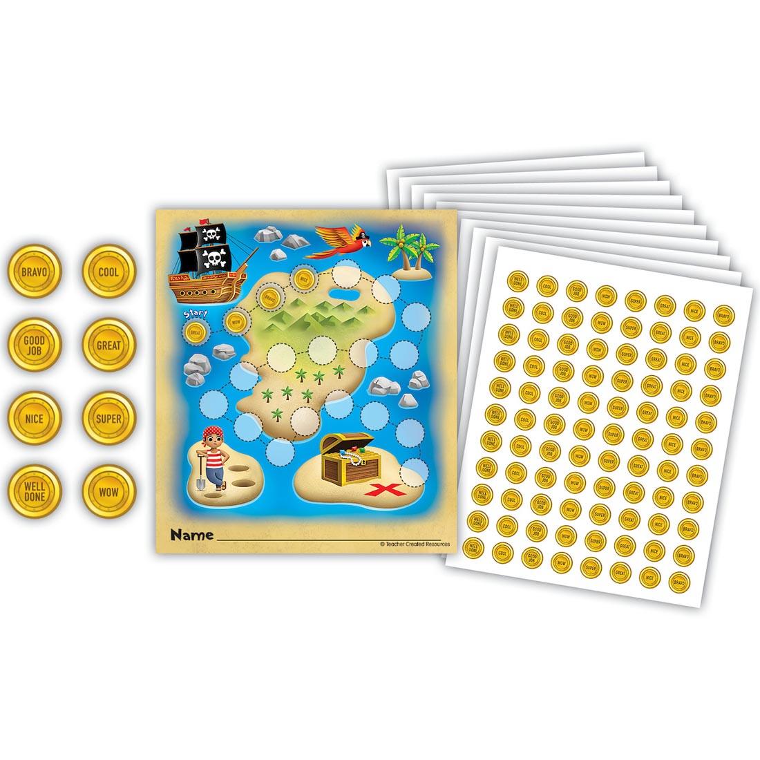 Treasure Hunt Reward Tracker With Stickers By Teacher Created Resources; with closeup of some stickers