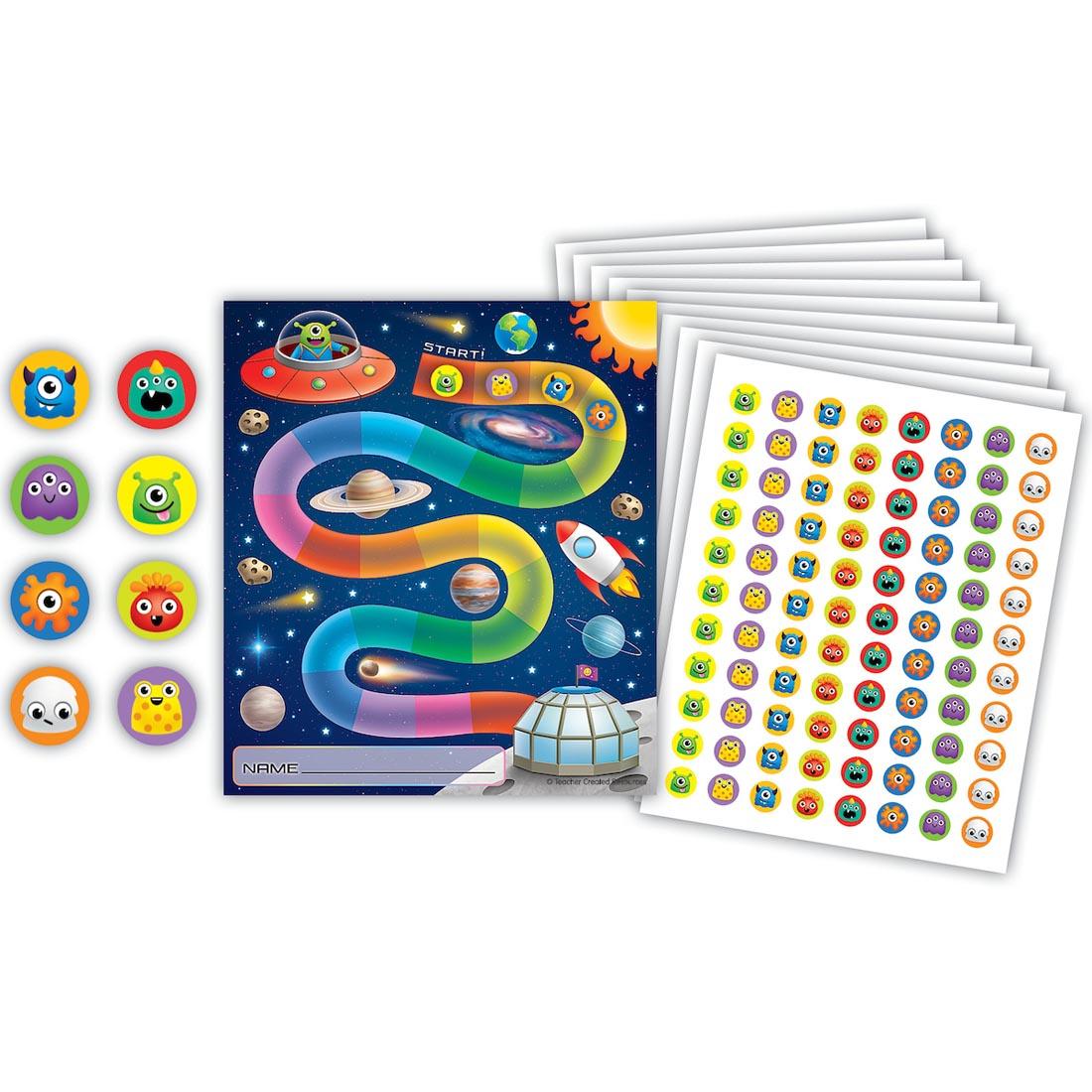 Out of This World Reward Tracker with Stickers By Teacher Created Resources with closeup of some stickers