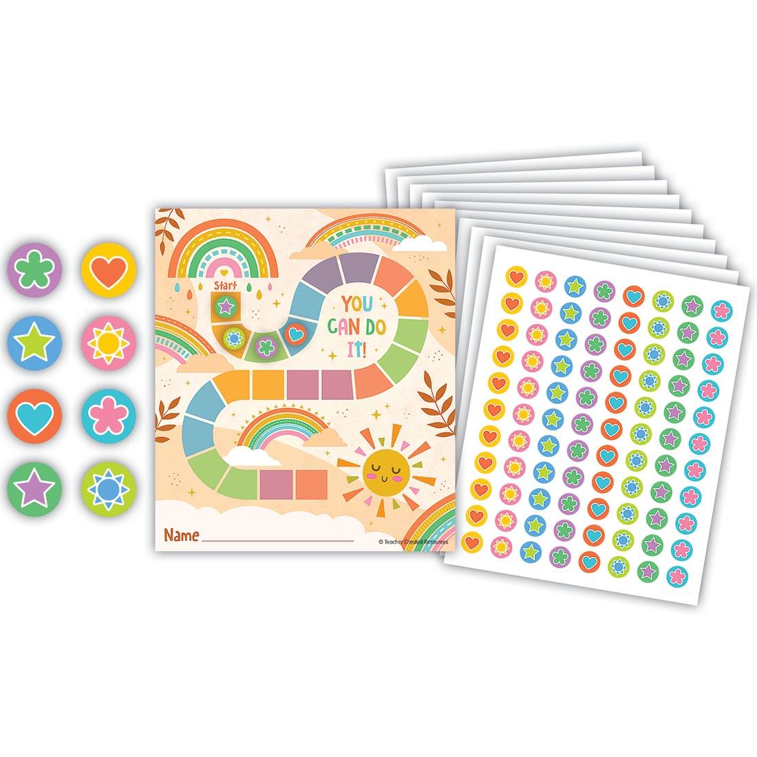 Sunshine Rainbow Reward Tracker With Stickers By Teacher Created Resources with closeup of some stickers