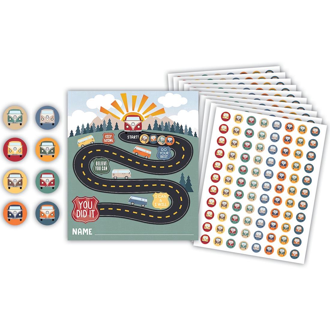 Moving Mountains Road Trip Reward Tracker With Stickers By Teacher Created Resources with closeup of some stickers