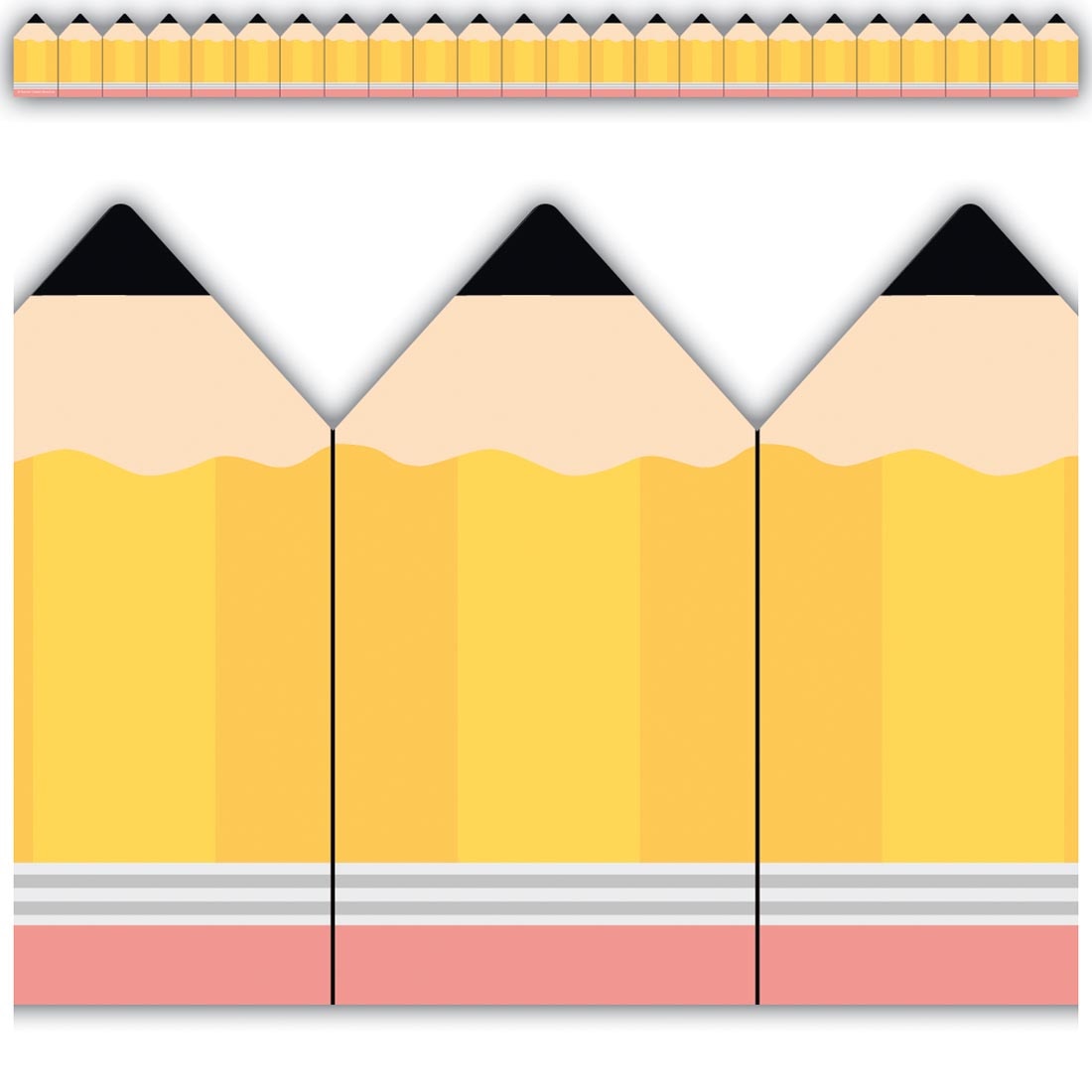 full strip plus closeup of Yellow Pencils Die-Cut Border Trim from the Cool For School collection by Teacher Created Resources