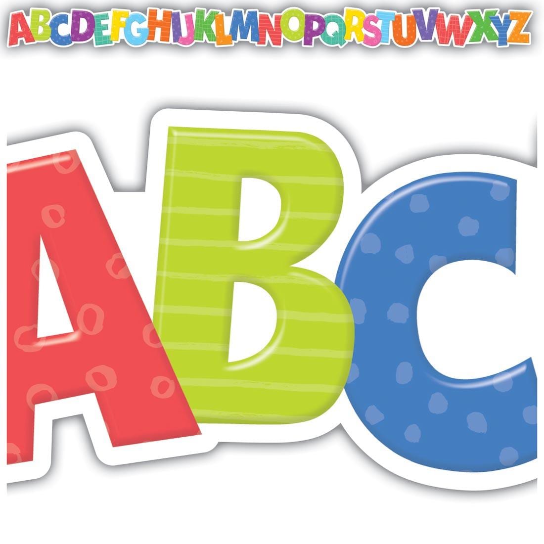 a full strip plus a closeup of Alphabet Die-Cut Border Trim from the Colorful collection By Teacher Created Resources