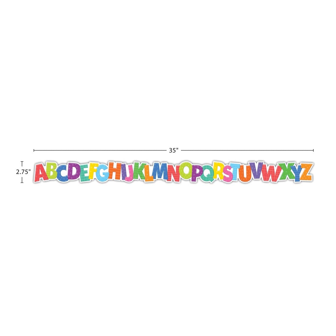 strip of Alphabet Die-Cut Border Trim from the Colorful collection By Teacher Created Resources labeled with measurements 35" and 2.75"