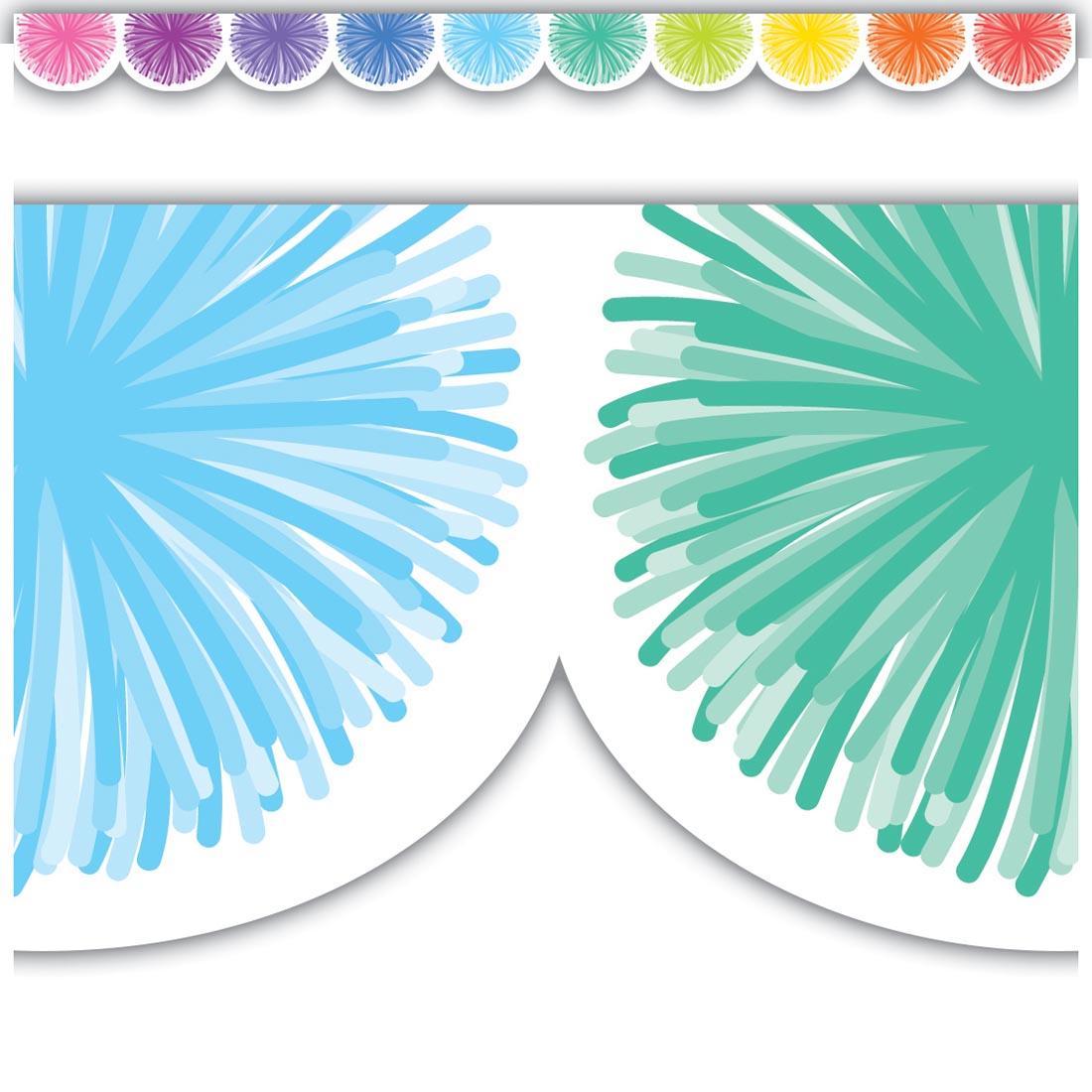 closeup and full trip of Poms Scalloped Die-Cut Border Trim from the Colorful collection by Teacher Created Resources