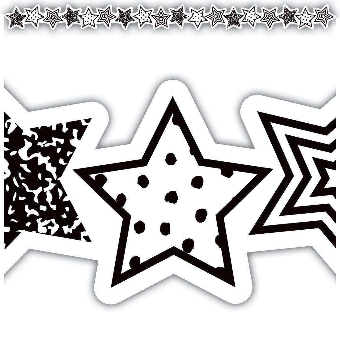 full strip plus a closeup of the Black and White Stars Die-Cut Border Trim By Teacher Created Resources