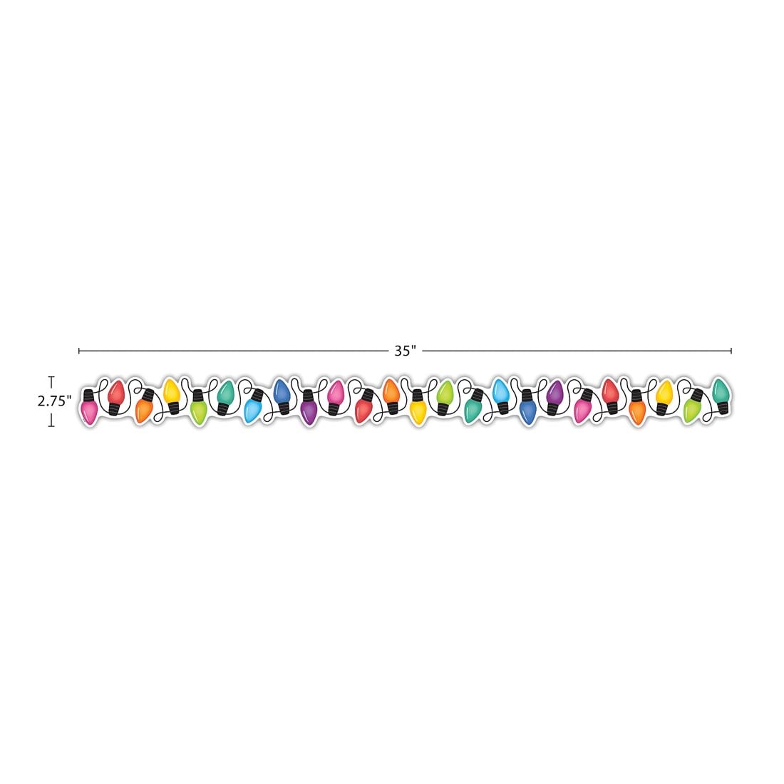 strip of Holiday Lights Die-Cut Border Trim from the Colorful collection By Teacher Created Resources labeled with measurements 35" and 2.75"