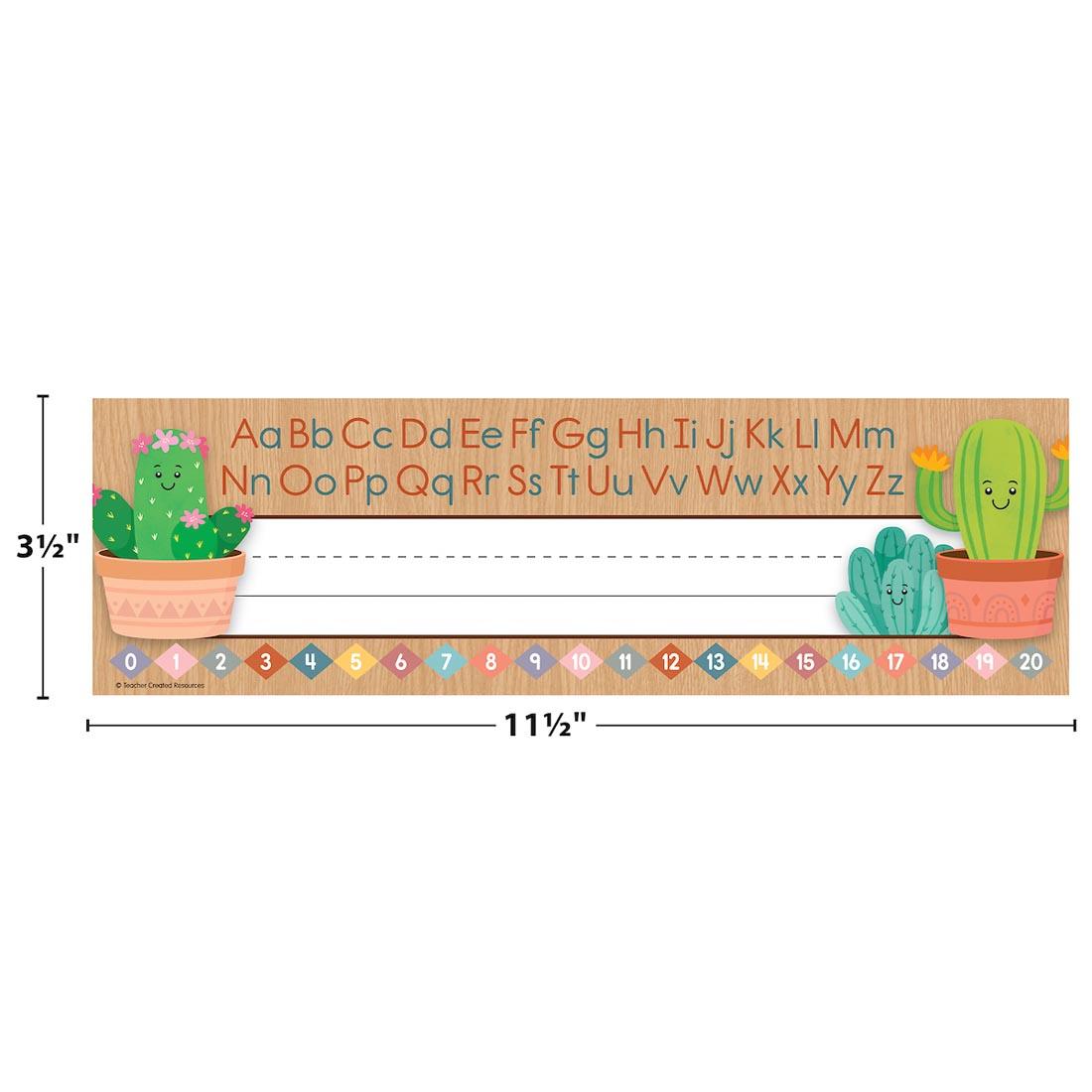 Flat Name Plate from the Happy Cactus Crew collection By Teacher Created Resources labeled with measurements 3-1/2" and 11-1/2"