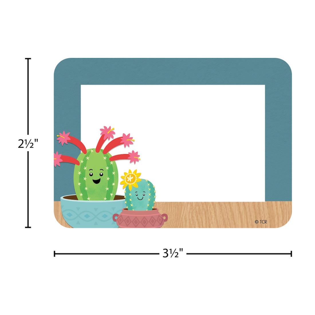 Name Tag/Label from the Happy Cactus Crew collection By Teacher Created Resources labeled with measurements 2-1/2" and 3-1/2"