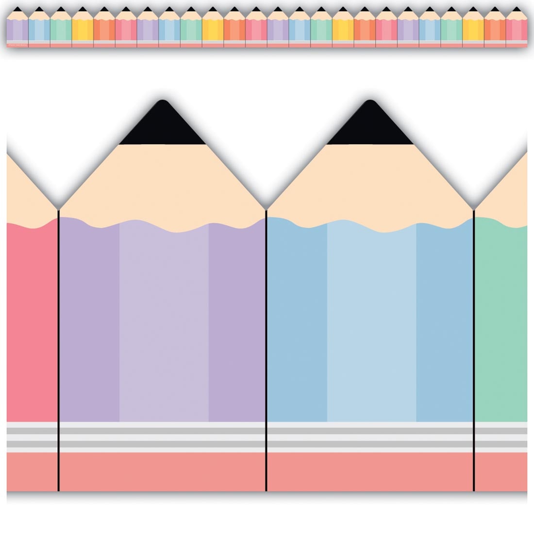 full strip plus closeup of Pencils Die-Cut Border Trim from the Cool For School collection by Teacher Created Resources