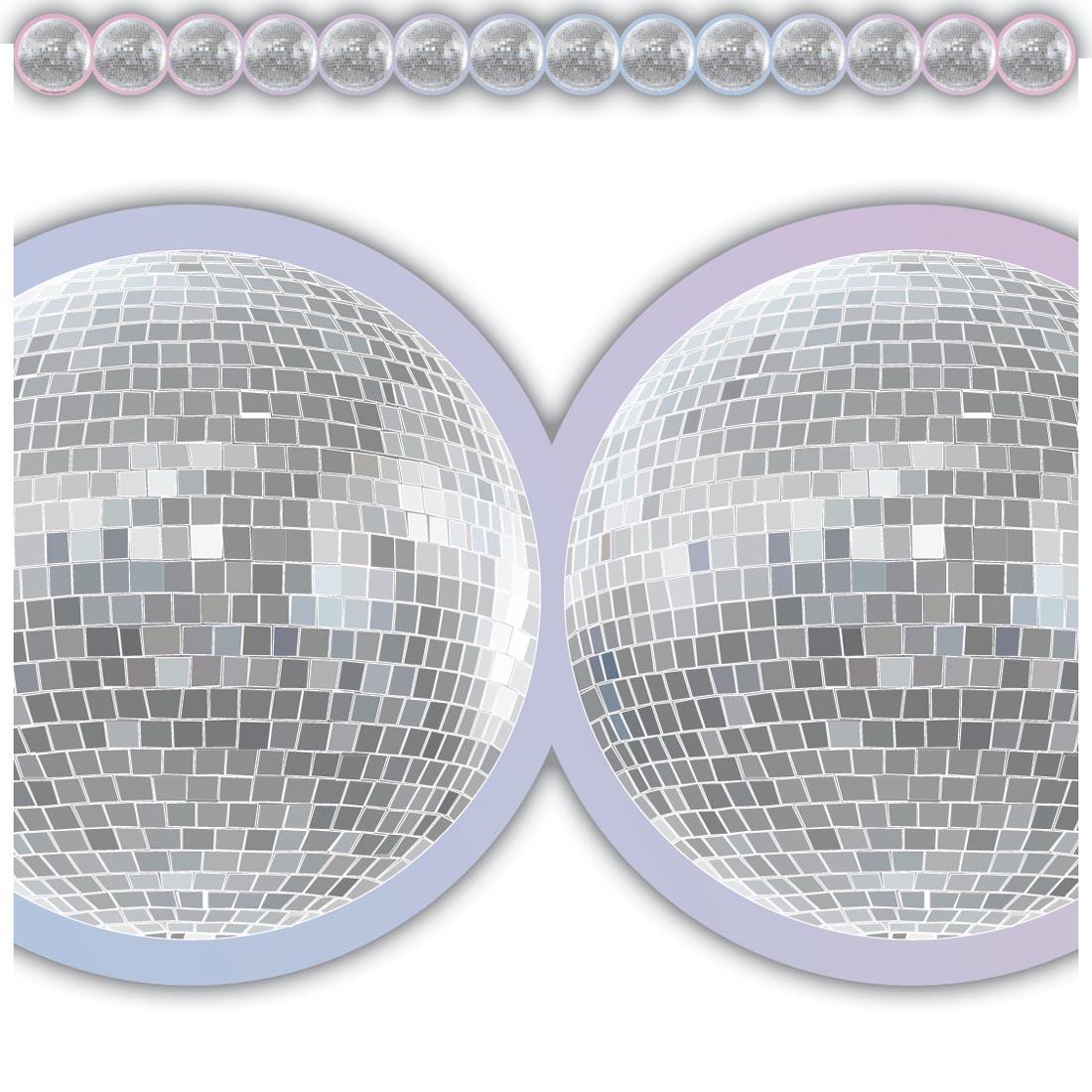 a full strip plus a closeup of Disco Ball Die-Cut Border Trim from the Cool for School collection By Teacher Created Resources