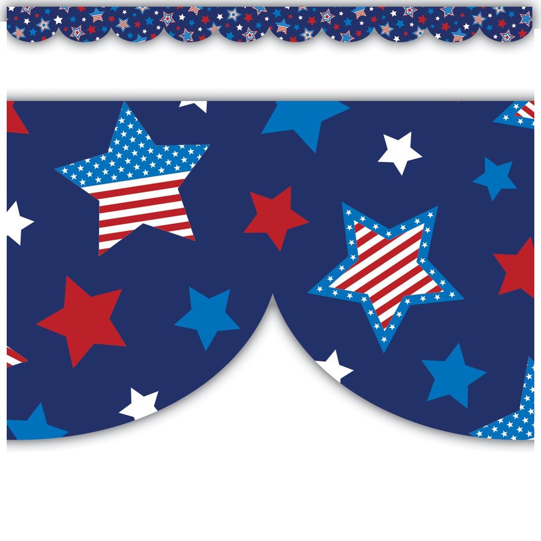 full strip plus a closeup of Patriotic Stars Scalloped Die-Cut Border Trim By Teacher Created Resources