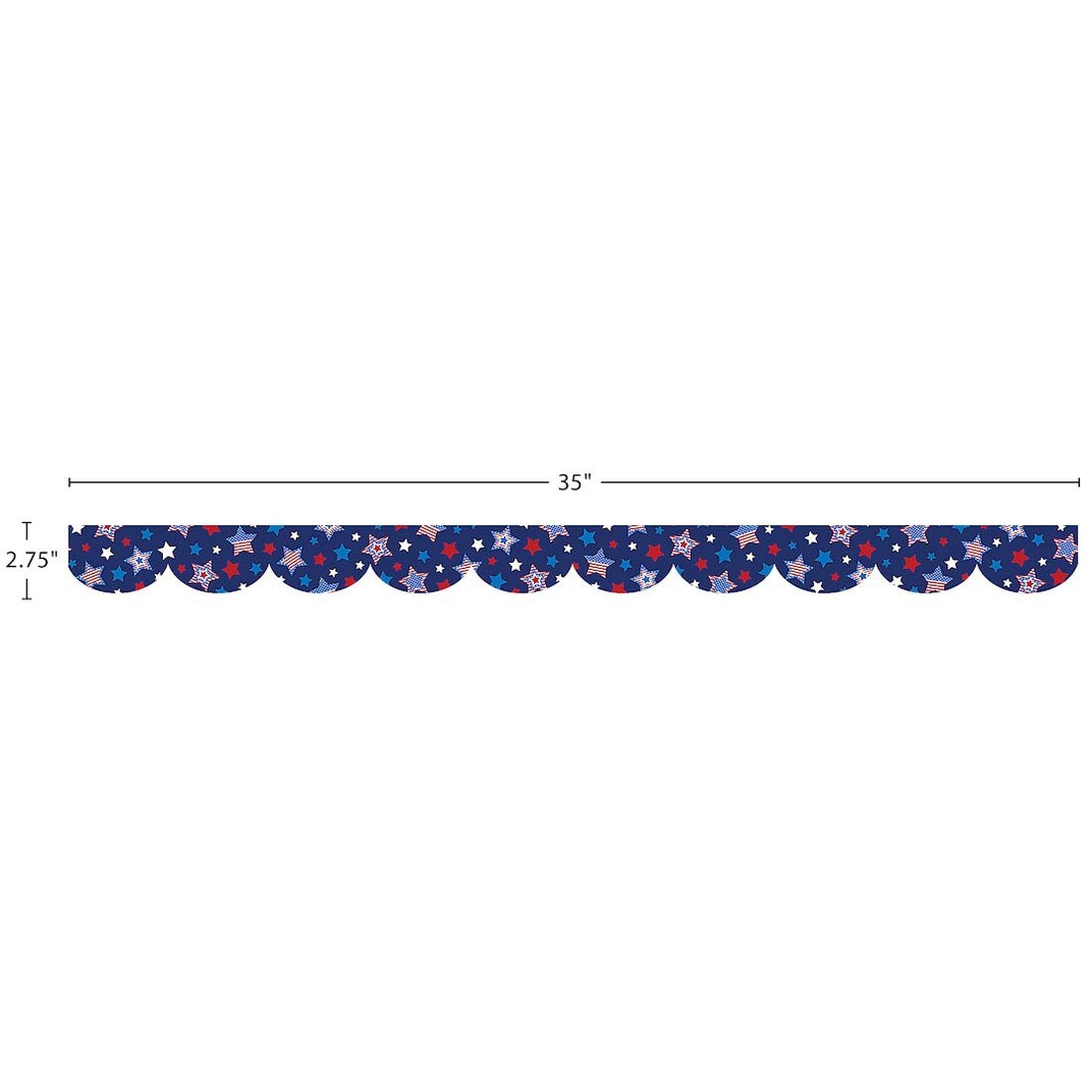 strip of Patriotic Stars Scalloped Die-Cut Border Trim By Teacher Created Resources labeled with measurements 35" and 2.75"