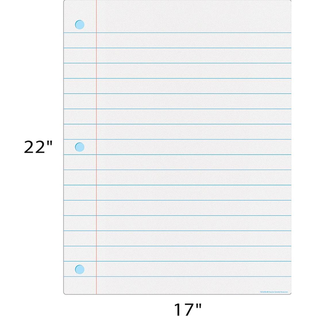 Notebook paper chart from the Paper & Grids Write-On/Wipe-Off Chart Set By Teacher Created Resources labeled with measurements 22" and 17"