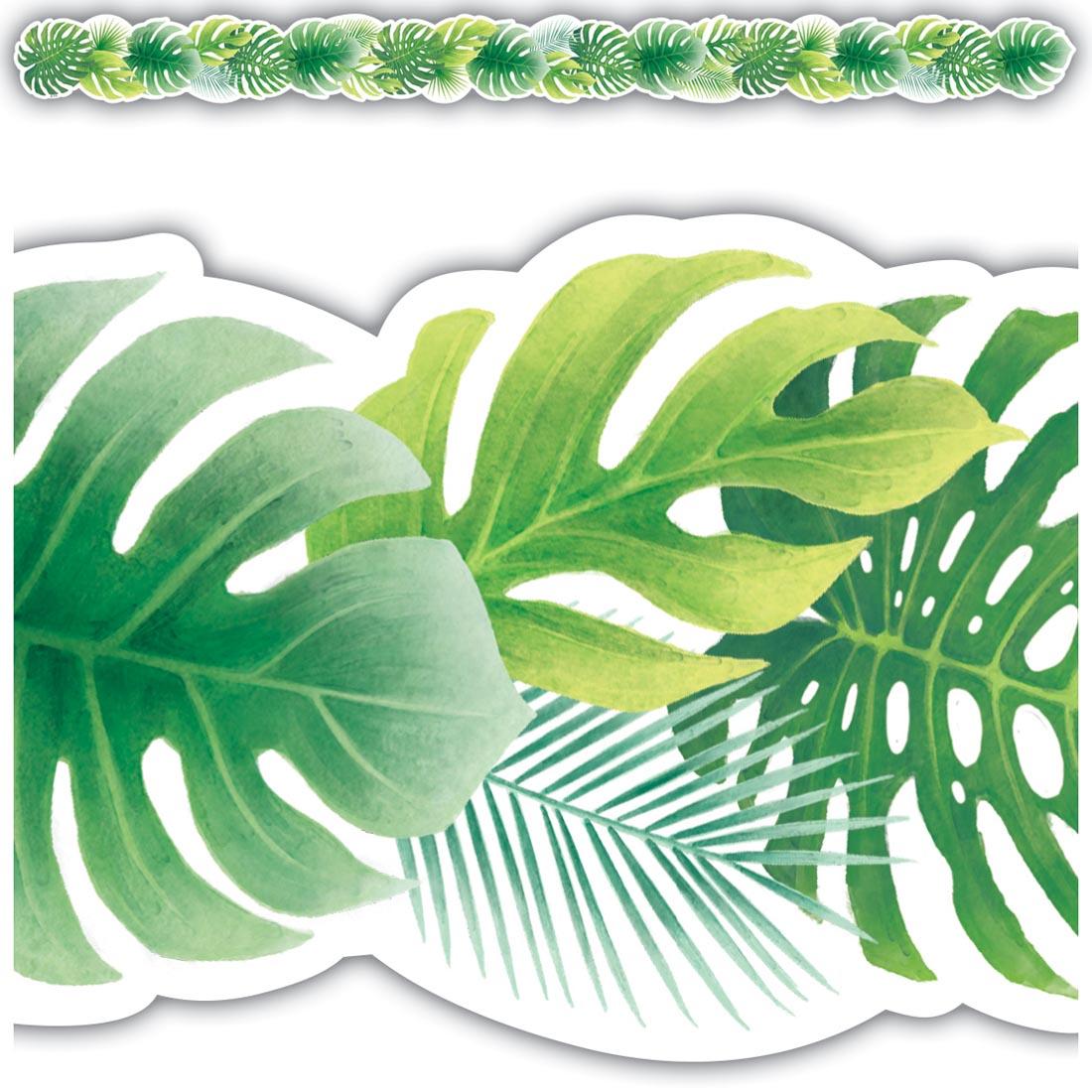 full strip plus closeup of Tropical Leaves Die-Cut Border Trim By Teacher Created Resources