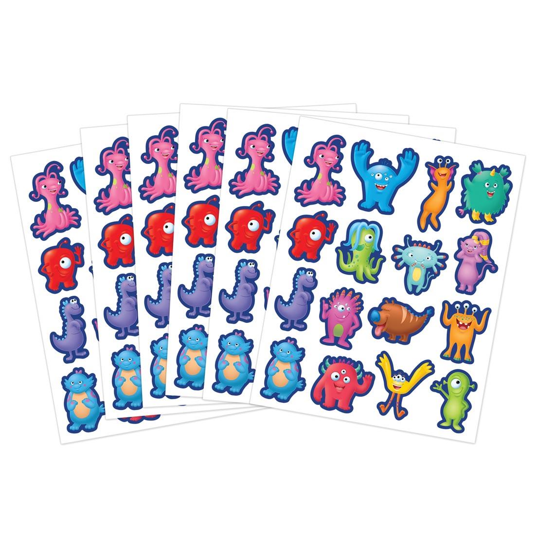 six sheets of Monsters Stickers By Teacher Created Resources