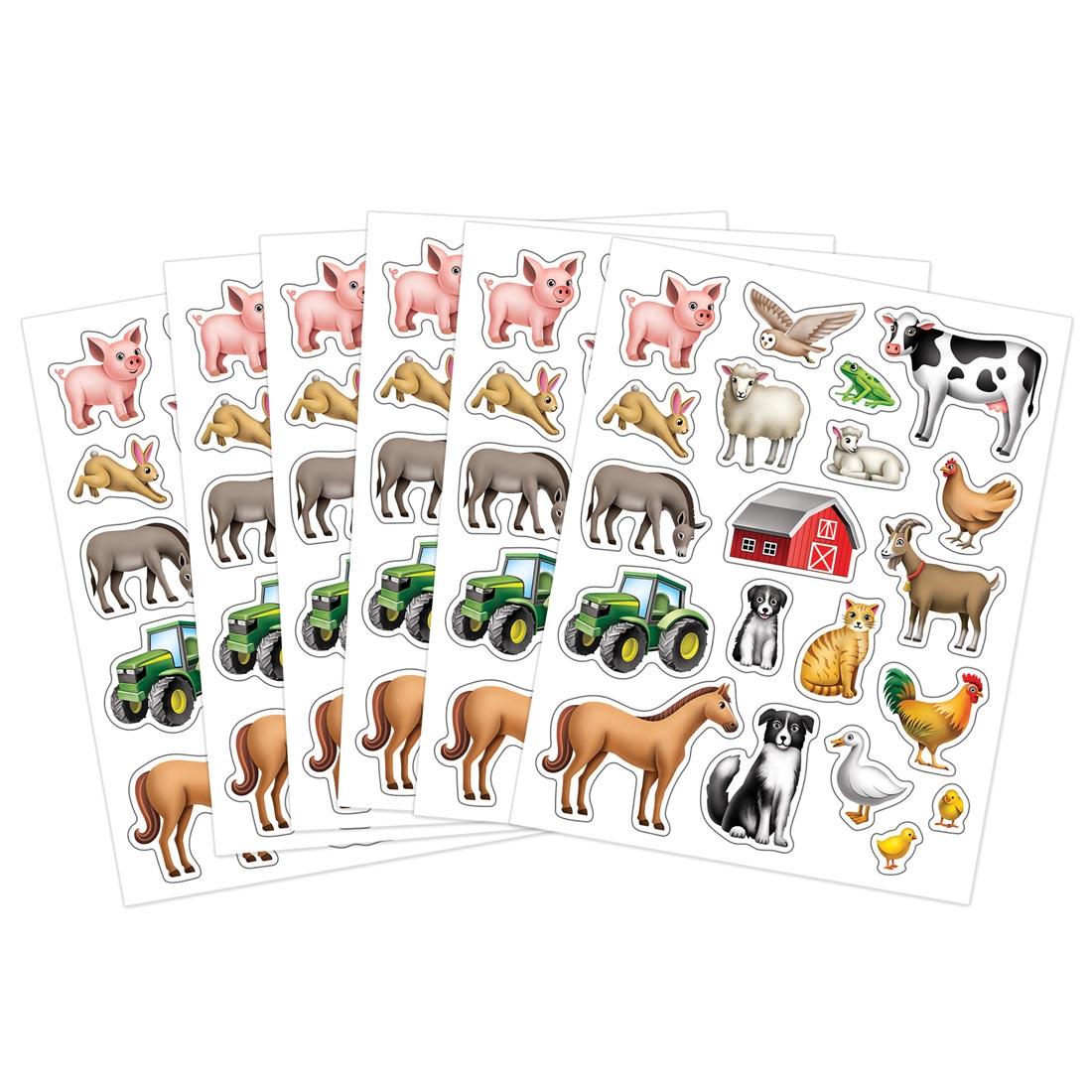 six sheets of Farm Stickers By Teacher Created Resources