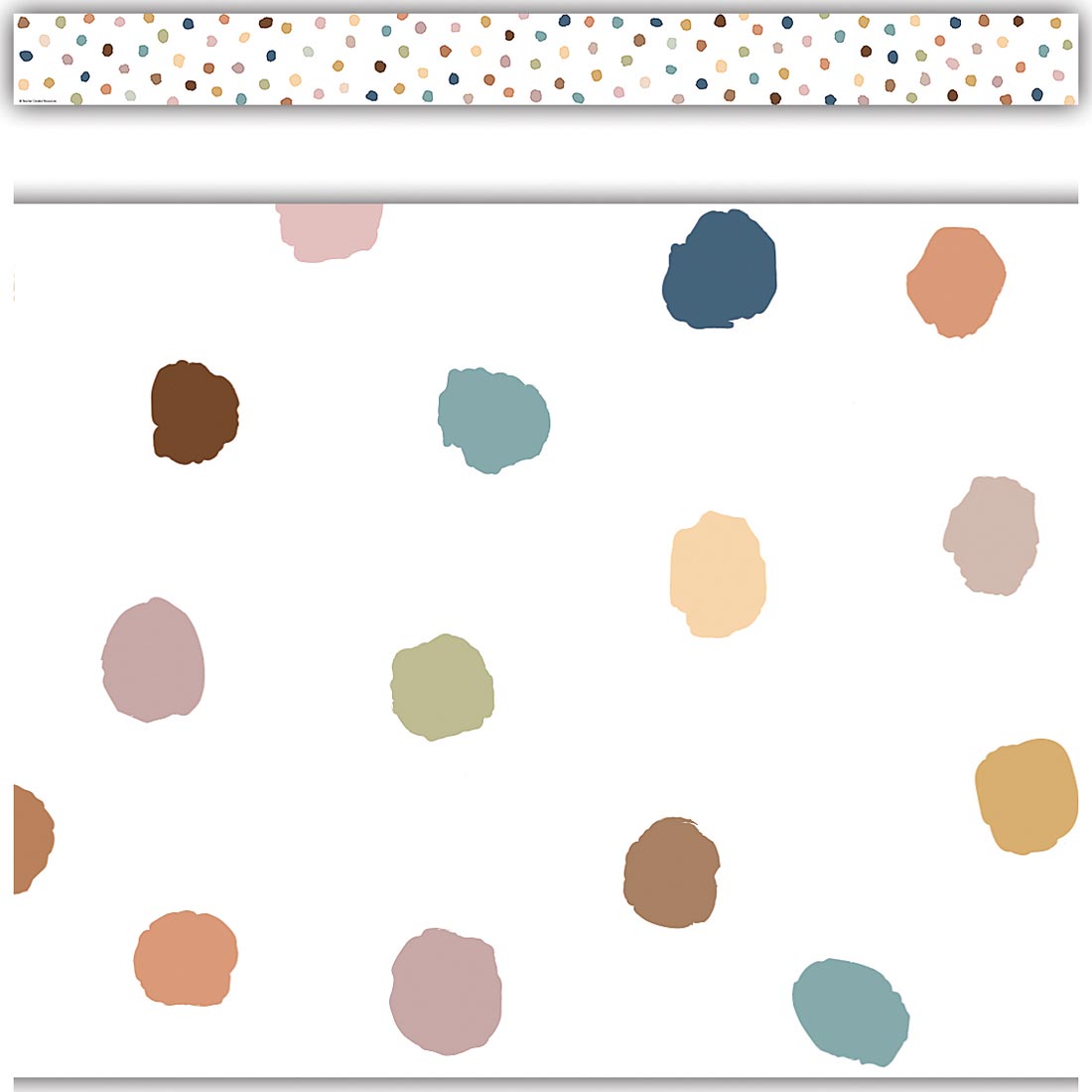 full strip plus a close-up of Painted Dots Straight Border Trim from the Everyone Is Welcome collection by Teacher Created Resources