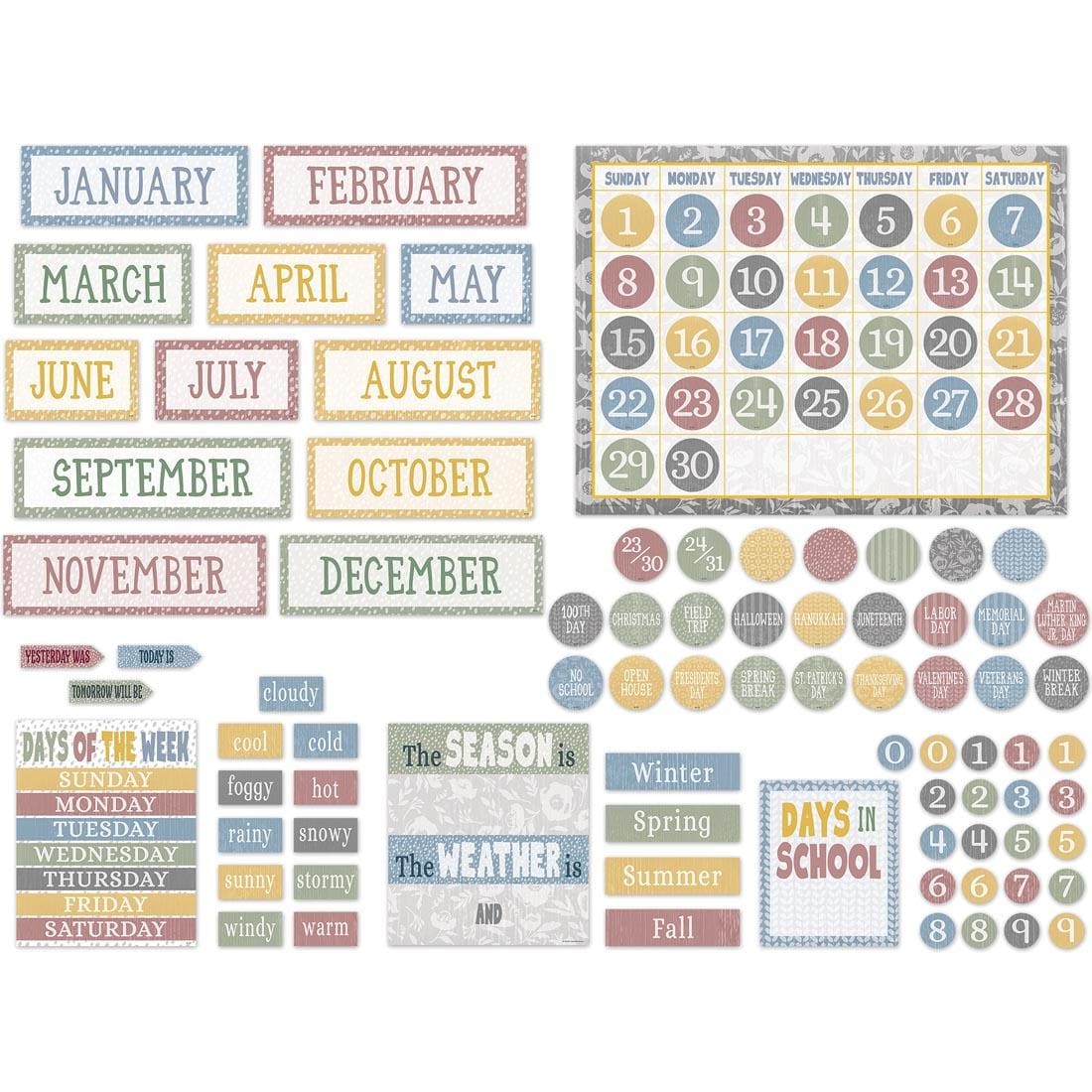 complete contents of the Calendar Bulletin Board Set from the Classroom Cottage collection by Teacher Created Resources