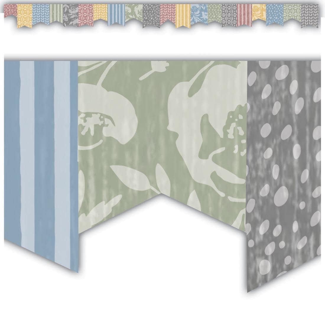 closeup plus a complete strip of Pennants Die-Cut Border Trim from the Classroom Cottage collection by Teacher Created Resources