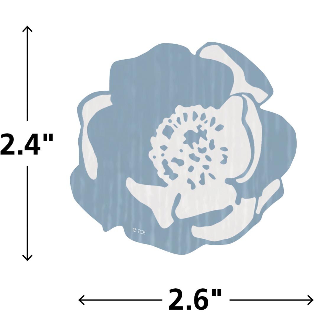 A Rosette Mini Accent from the Classroom Cottage collection by Teacher Created Resources labeled with the measurements 2.4" x 2.6"