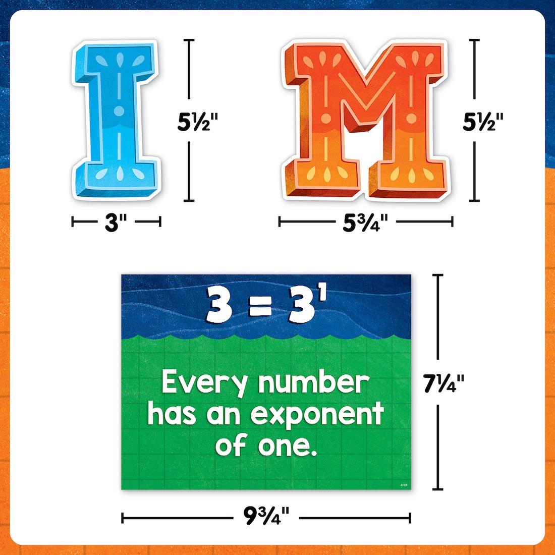 3 pieces of the Invisible Math Bulletin Board Set By Teacher Created Resources each labeled with their measurements