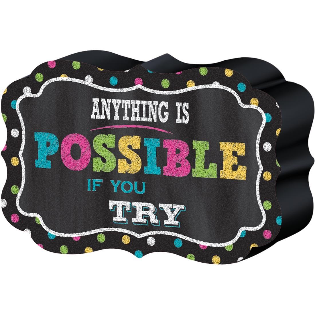 Magnetic Whiteboard Eraser reads Anything is Possible if You Try from the Chalkboard Brights collection by Teacher Created Resources
