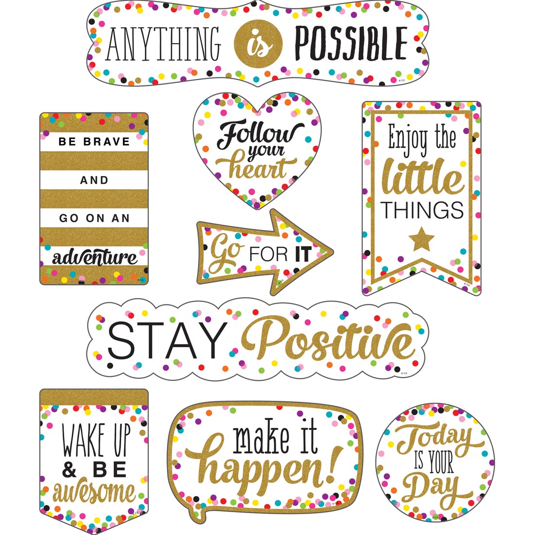 Clingy Thingies Positive Sayings Accents from the Confetti collection by Teacher Created Resources