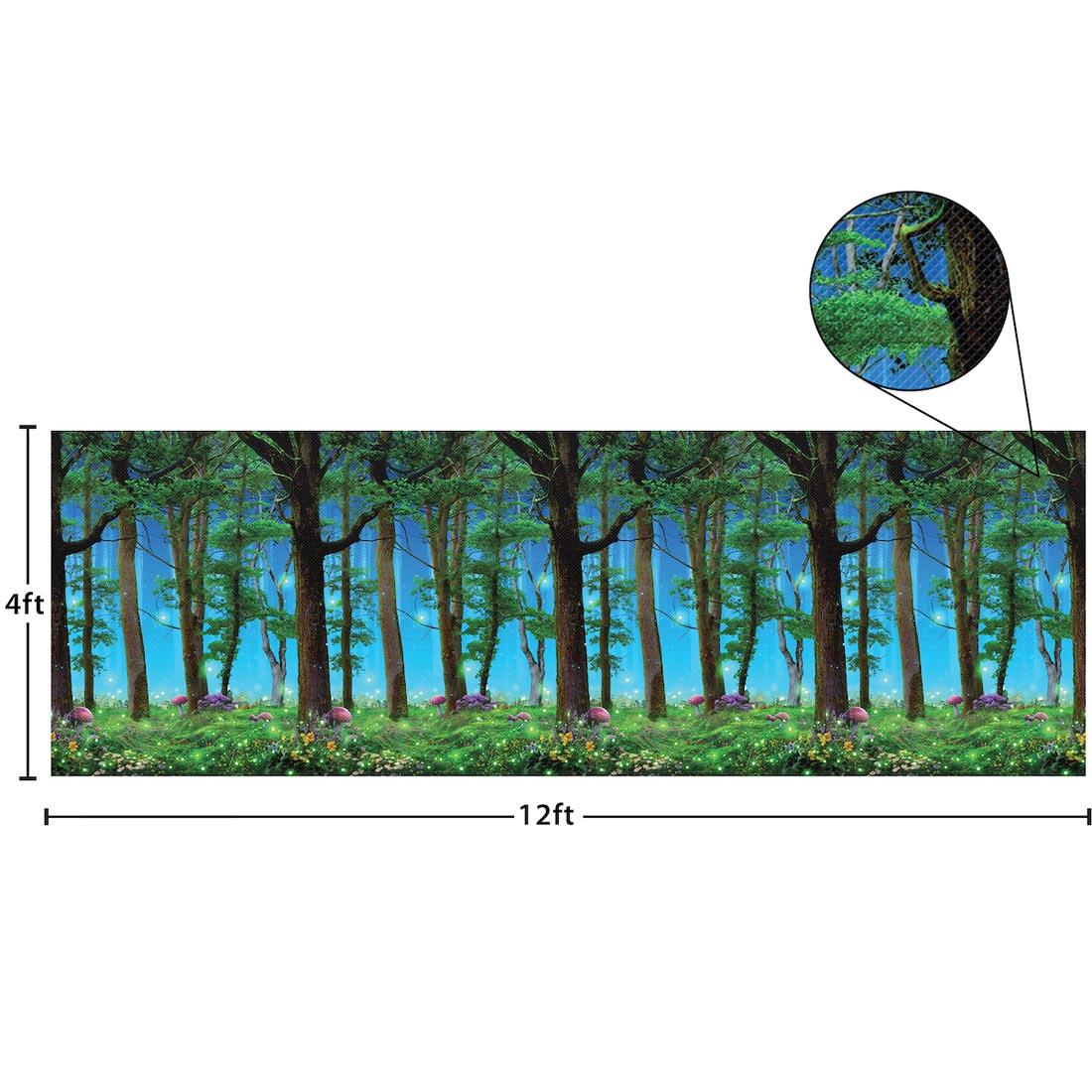 Enchanted Forest Better Than Paper Bulletin Board Covering with inset of a closeup view, labeled with measurements 4ft x 12ft