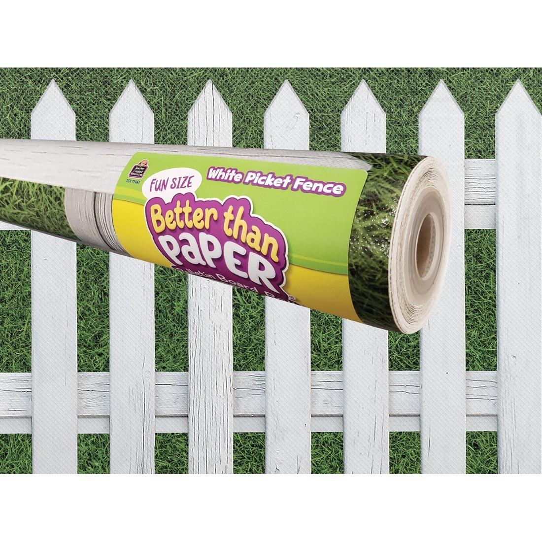 White Picket Fence Fun Size Better Than Paper Bulletin Board Roll with it shown in use in the background