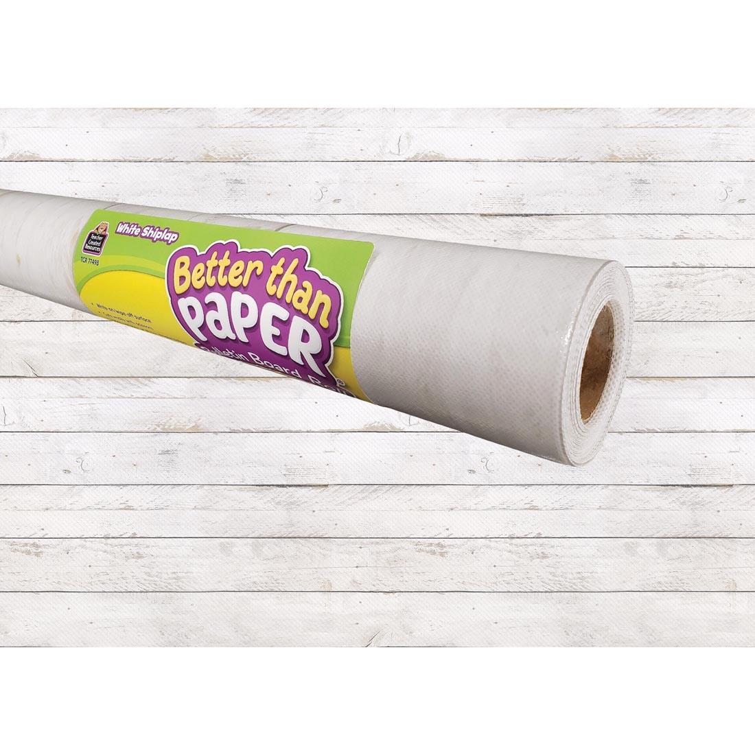 White Shiplap Better Than Paper Bulletin Board Roll with it shown in use in the background